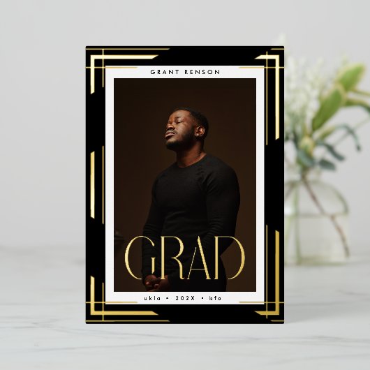 カスタム金ゴールドフレームD写真卒業発表 箔招待状 (立ち正面)