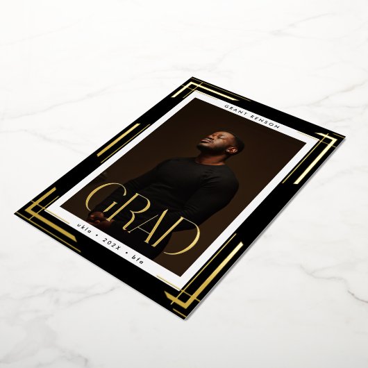 カスタム金ゴールドフレームD写真卒業発表 箔招待状 (回転した状態)