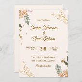 カスタム金ゴールドフローラ結婚 招待状 (正面/裏面)