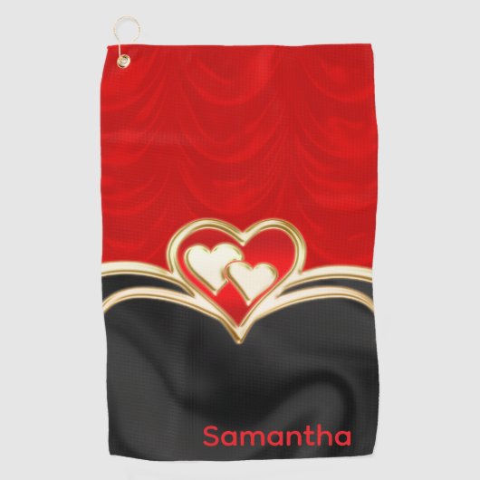 カスタム金ゴールドブラックとモノグラスタイリッシュム名 ゴルフタオル (正面)