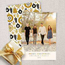 カスタム金ゴールドブラックオーナメントフォトフラットクリスマス シーズンカード