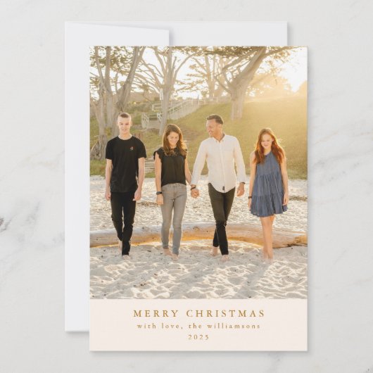 カスタム金ゴールドブラックオーナメントフォトフラットクリスマス シーズンカード (正面)