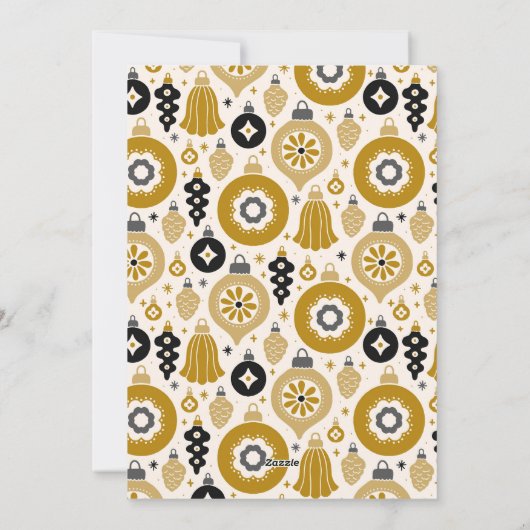 カスタム金ゴールドブラックオーナメントフォトフラットクリスマス シーズンカード (裏面)