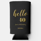 カスタム金ゴールドブラック&こんにちは40th50th誕生日パーティー スリム缶クーラー (正面)