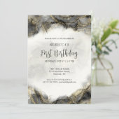 カスタム金ゴールドブラック&ホワイト大理石グリッターモノグラム 招待状 (スタンド正面)