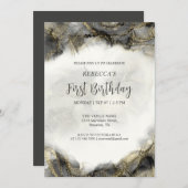 カスタム金ゴールドブラック&ホワイト大理石グリッターモノグラム 招待状 (正面/裏面)