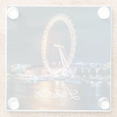 カスタム金ゴールドブルーシティスケープ夜トラベルロンドン ガラスコースター (裏面)