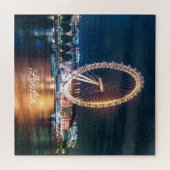 カスタム金ゴールドブルーシティスケープ夜トラベルロンドン ジグソーパズル (横)