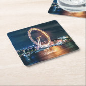 カスタム金ゴールドブルーシティスケープ夜トラベルロンドン スクエアペーパーコースター (アングル)
