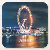 カスタム金ゴールドブルーシティスケープ夜トラベルロンドン スクエアペーパーコースター (正面)