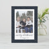 カスタム金ゴールドブルー雪の写真メリークリスマスカード シーズンカード (スタンド正面)