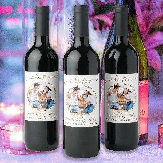 カスタム金ゴールドペットドッグの写真エレガントも撮結婚る ワインラベル