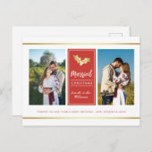 カスタム金ゴールドホリー結婚したクリスマスの写真 シーズンポストカード (正面/裏面)