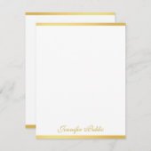 カスタム金ゴールドホワイト手書きスクリプト名(縦書き) ノートカード (正面/裏面)