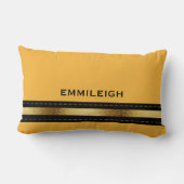 カスタム金ゴールドマスタードイエロージオメトリックブラックストライプ ランバークッション (裏面)