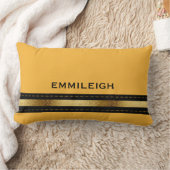 カスタム金ゴールドマスタードイエロージオメトリックブラックストライプ ランバークッション (ブランケット)