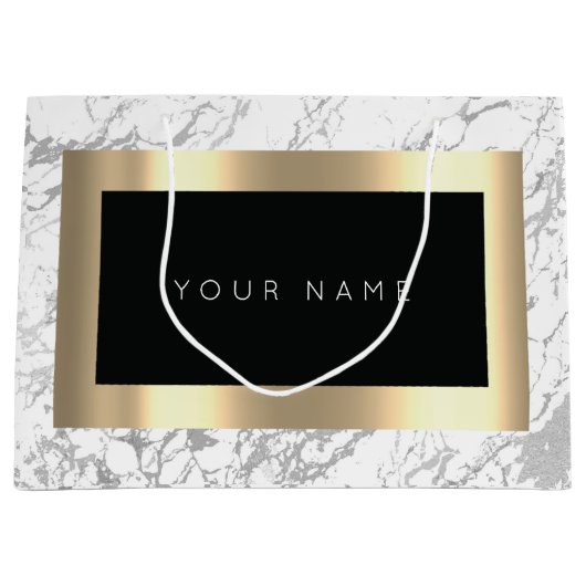 カスタム金ゴールドメタリックミニマル大理石グレーストーン ラージペーパーバッグ (正面)