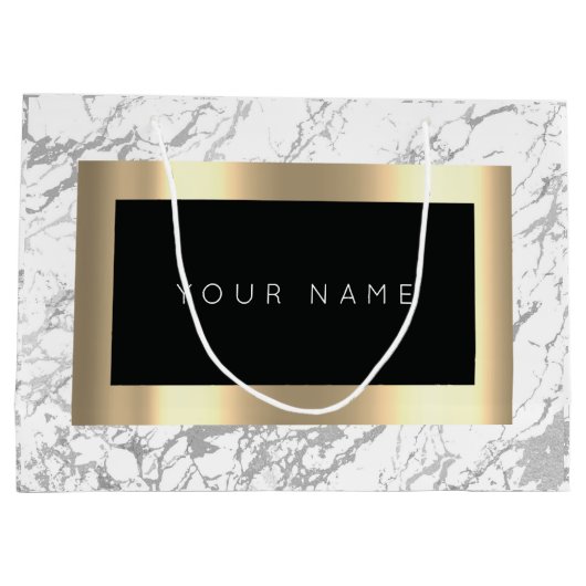 カスタム金ゴールドメタリックミニマル大理石グレーストーン ラージペーパーバッグ (裏面)