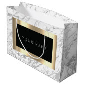 カスタム金ゴールドメタリックミニマル大理石グレーストーン ラージペーパーバッグ (裏面アングル)
