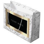 カスタム金ゴールドメタリックミニマル大理石グレーストーン ラージペーパーバッグ (正面アングル)