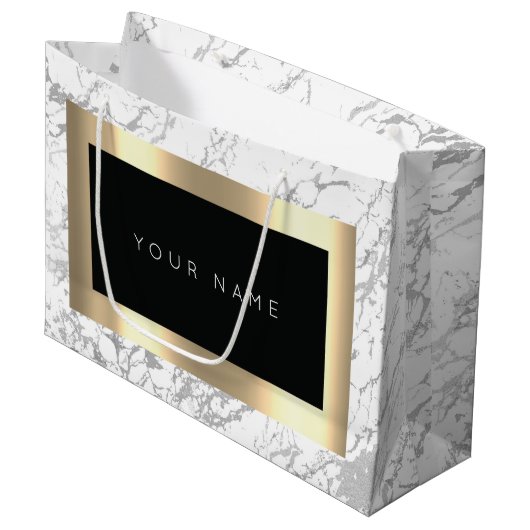 カスタム金ゴールドメタリックミニマル大理石グレーストーン ラージペーパーバッグ (正面アングル)