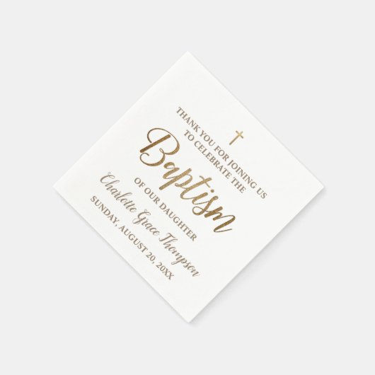 カスタム金ゴールドモダンと白ベビーガールの洗礼 スタンダードカクテルナプキン (角)