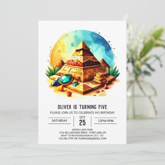 カスタム金ゴールドモダンピラミッド誕生日 招待状 (スタンド正面)
