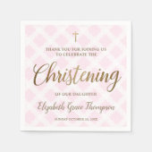 カスタム金ゴールドモダンピンクベビーガールネーム《キリスト教》洗礼式や命名式 スタンダードカクテルナプキン (正面)