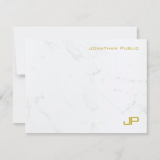 カスタム金ゴールドモダンホワイトマーブルシンプルテンプレート ノートカード (正面)