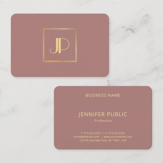 カスタム金ゴールドモダンモノグラムエレガントテンプレート 名刺 (正面/裏面)