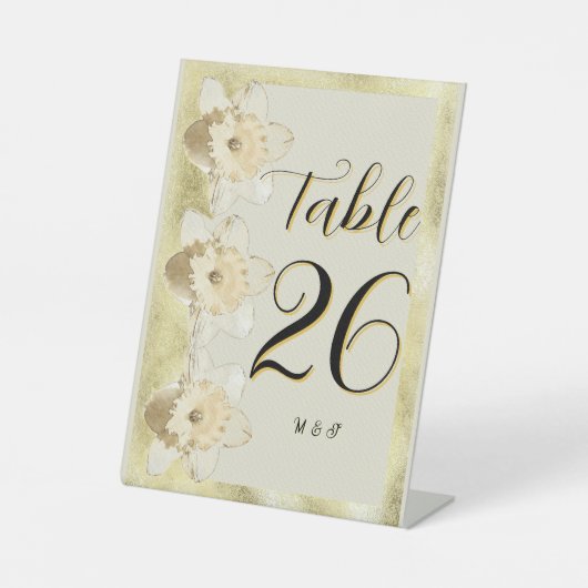 カスタム金ゴールドモダン枠付き水仙 台座サイン (正面)