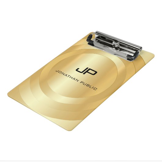カスタム金ゴールドモノグラフェイクムテンプレートエレガント モダン ミニクリップボード (アングル3)