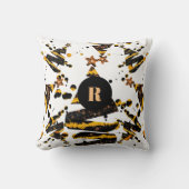 カスタム金ゴールドモノグラムのクリスマスツリーパターン クッション (正面)