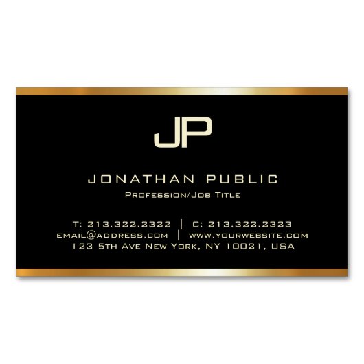 カスタム金ゴールドモノグラムモダンテンプレートラグジュアス マグネット名刺 (正面)