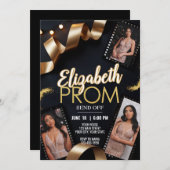 カスタム金ゴールドリボンフィルムのフォトプロム送信転が 招待状 (正面/裏面)