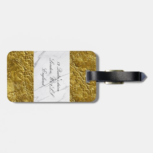 カスタム金ゴールドリーフ白い大理石プリントラゲージタグ ラゲッジタグ (裏面横)