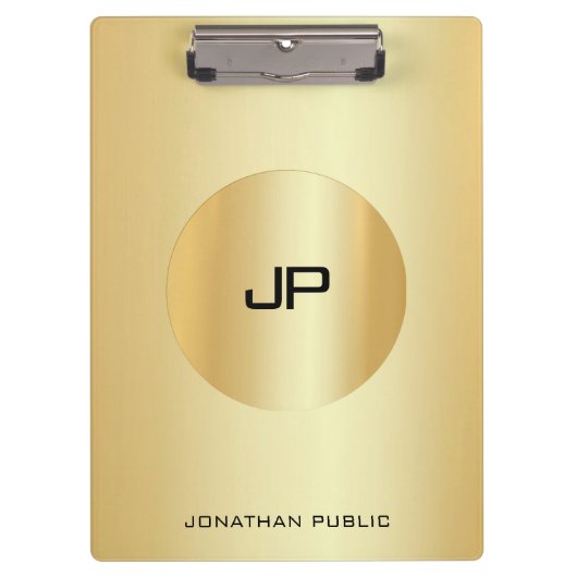 カスタム金ゴールドルックモノグラエレガントムモダン クリップボード (正面)