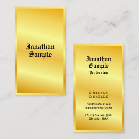 カスタム金ゴールドルックラシックク旧スタイル文字エレガント 名刺 (正面/裏面)