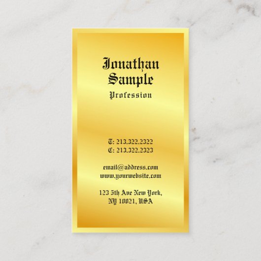 カスタム金ゴールドルックラシックク旧スタイル文字エレガント 名刺 (裏面)