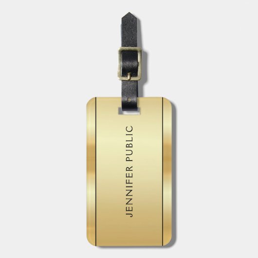 カスタム金ゴールドルッモダンクエレガント両面 ラゲッジタグ (正面縦)