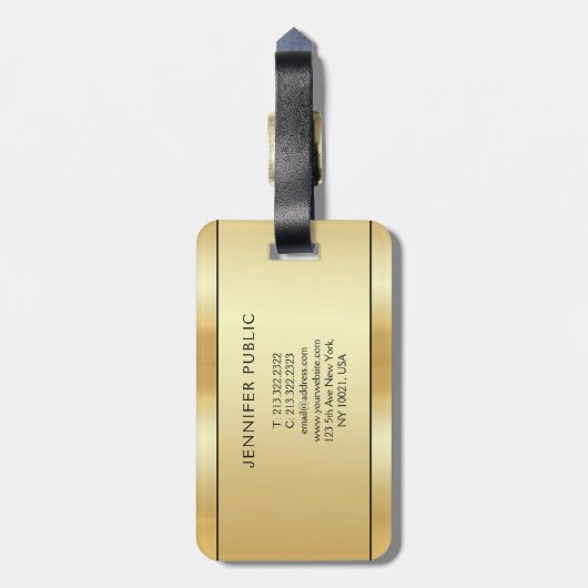 カスタム金ゴールドルッモダンクエレガント両面 ラゲッジタグ (裏面縦)