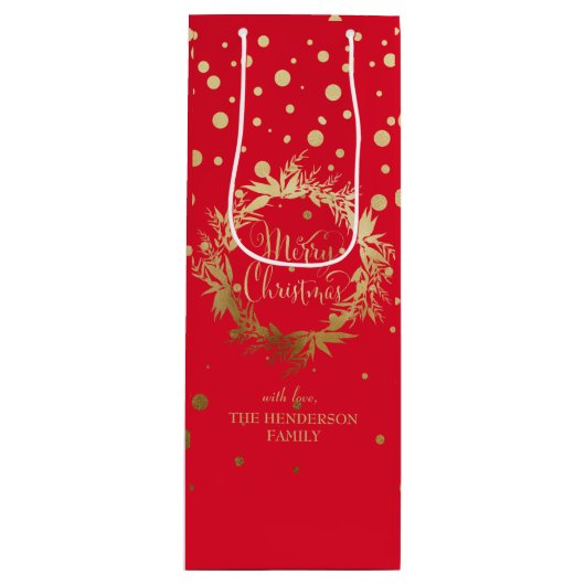 カスタム金ゴールドレエレガントッドメリークリスマスリース ワインギフトバッグ (正面)