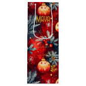 カスタム金ゴールドレッドクリスマスバウブルバッグ ワインギフトバッグ (正面)