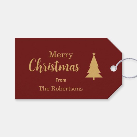カスタム金ゴールドレッド&クリスマスメリークリスマス ギフトタグ (正面(横))