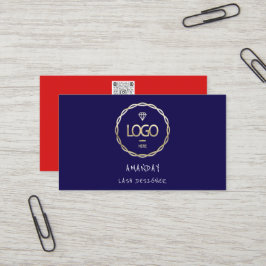 カスタム金ゴールドロゴQRコードNavy Red 名刺