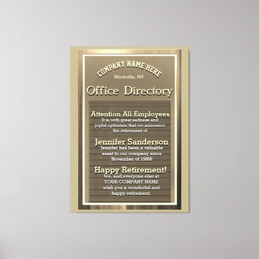 カスタム金ゴールドヴィンテージ退職標識 キャンバスプリント (正面)