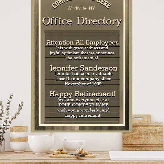 カスタム金ゴールドヴィンテージ退職標識 ポスター (キッチン)