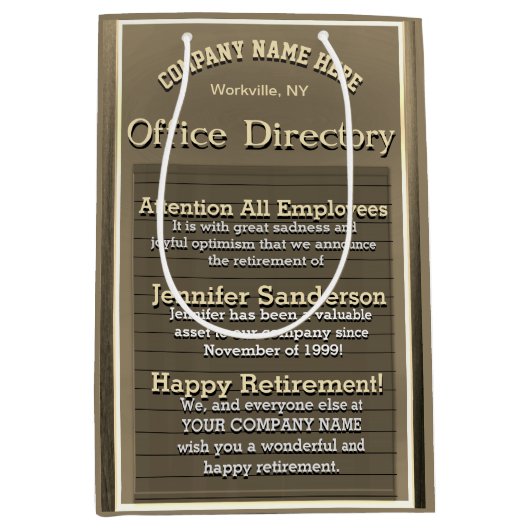 カスタム金ゴールドヴィンテージ退職標識 ミディアムペーパーバッグ (正面)