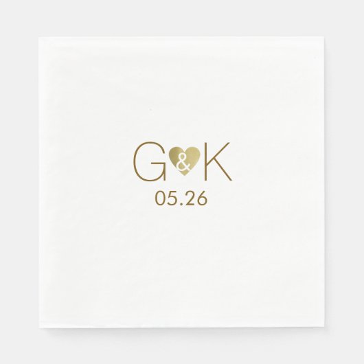 カスタム金ゴールド愛ハートフェイクのイニシャル結婚の スタンダードランチョンナプキン (正面)
