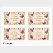 カスタム金ゴールド王室のパープルバタフライ誕生日 長方形シール (シート)